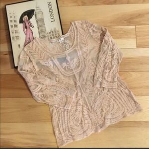 Ultra Pink Nude Pink Embroidered Lace look top